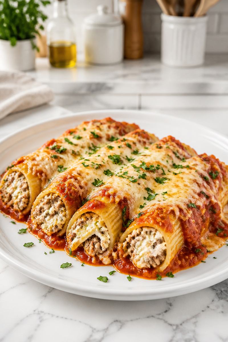 Cheesy Ricotta And Beef Stuffed Manicotti Recipe