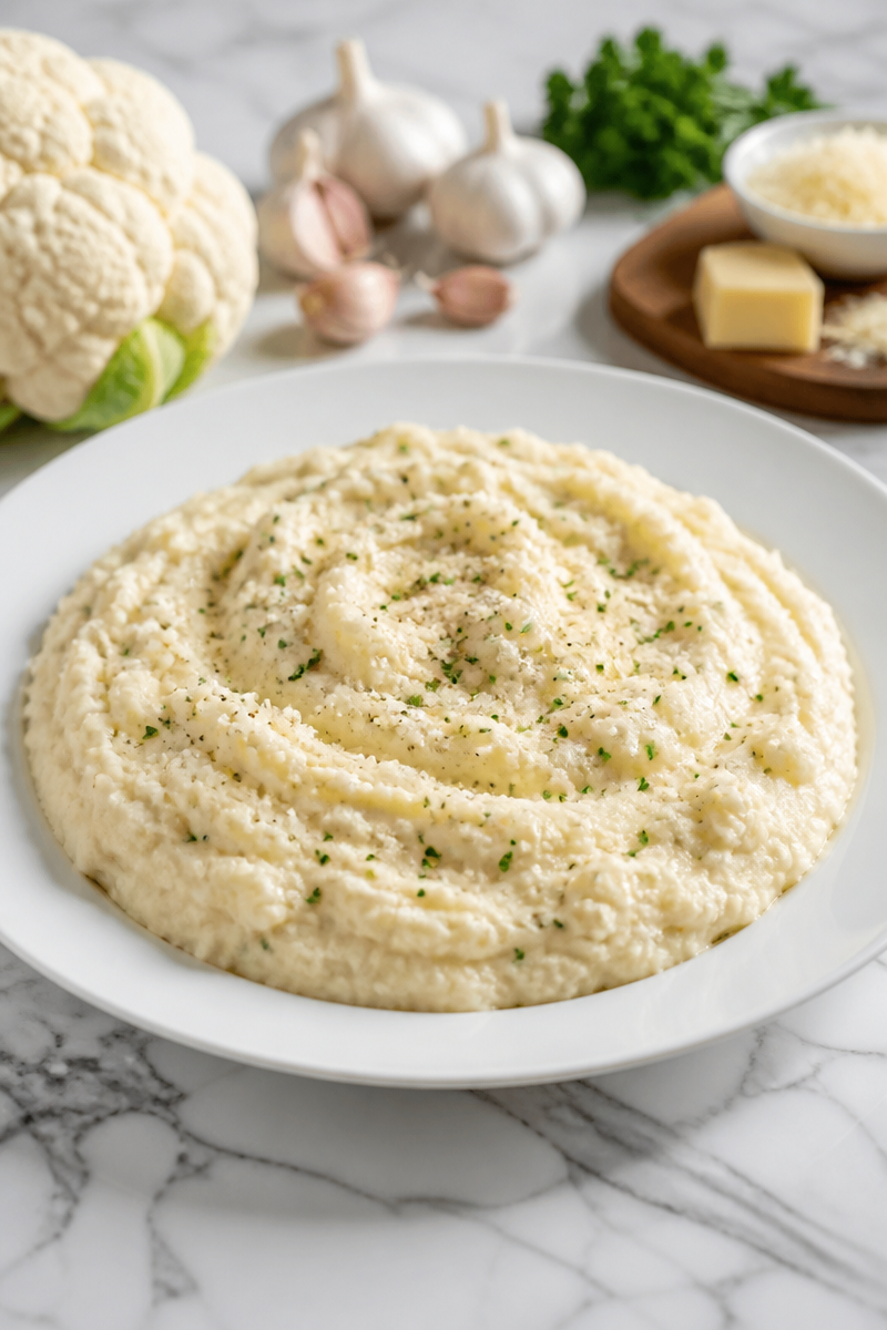 Creamy Keto Garlic And Herb Mashed Cauliflower