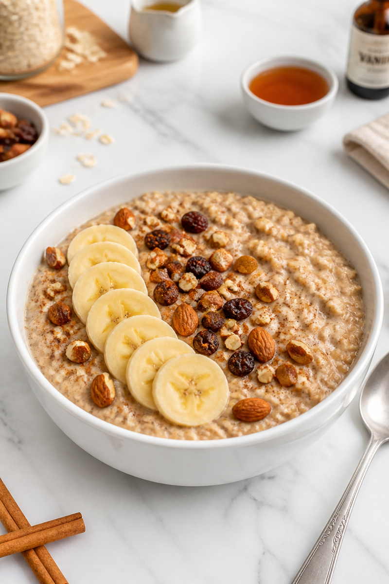 Cozy Spiced Vanilla Chai Oatmeal Breakfast Bowl