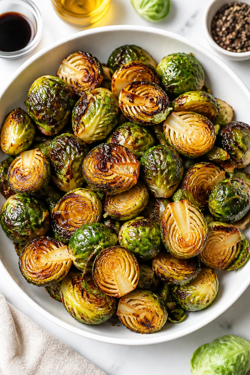 Maple Balsamic Glazed Roasted Brussels Sprout Side