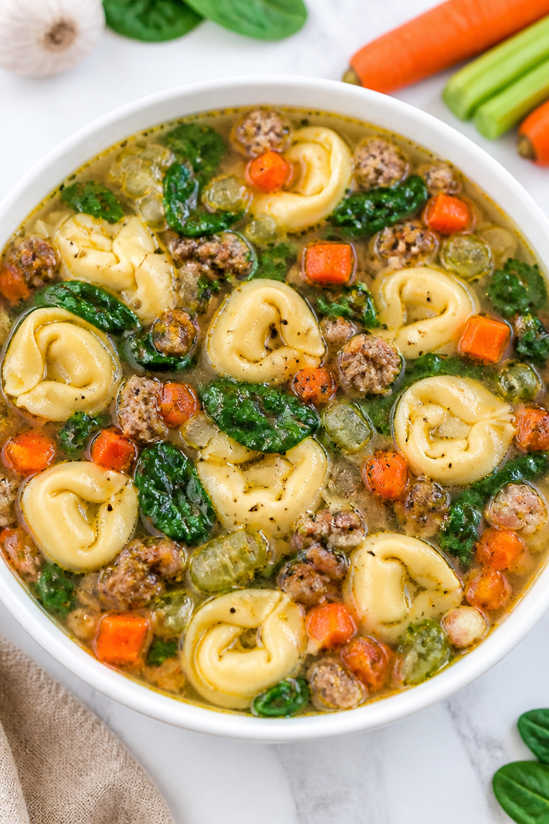 Cozy Turkey Sausage And Spinach Tortellini Soup