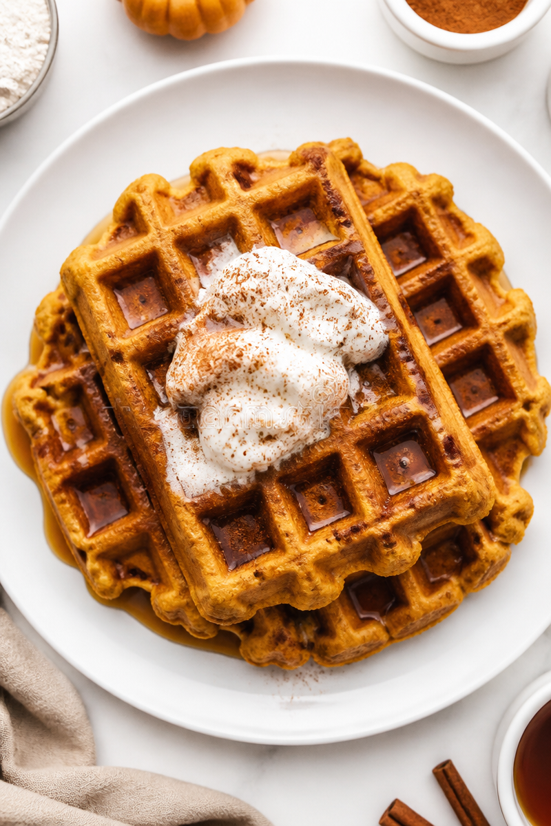 Crispy Cinnamon Spiced Pumpkin Waffle Breakfast