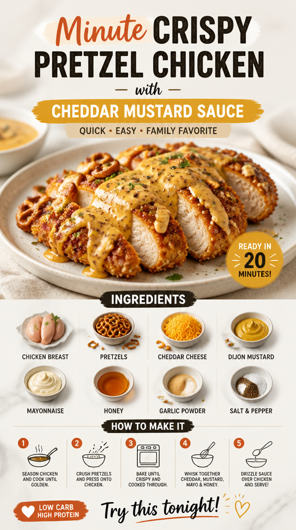 Minute Crispy Pretzel Chicken with Cheddar Mustard Sauce