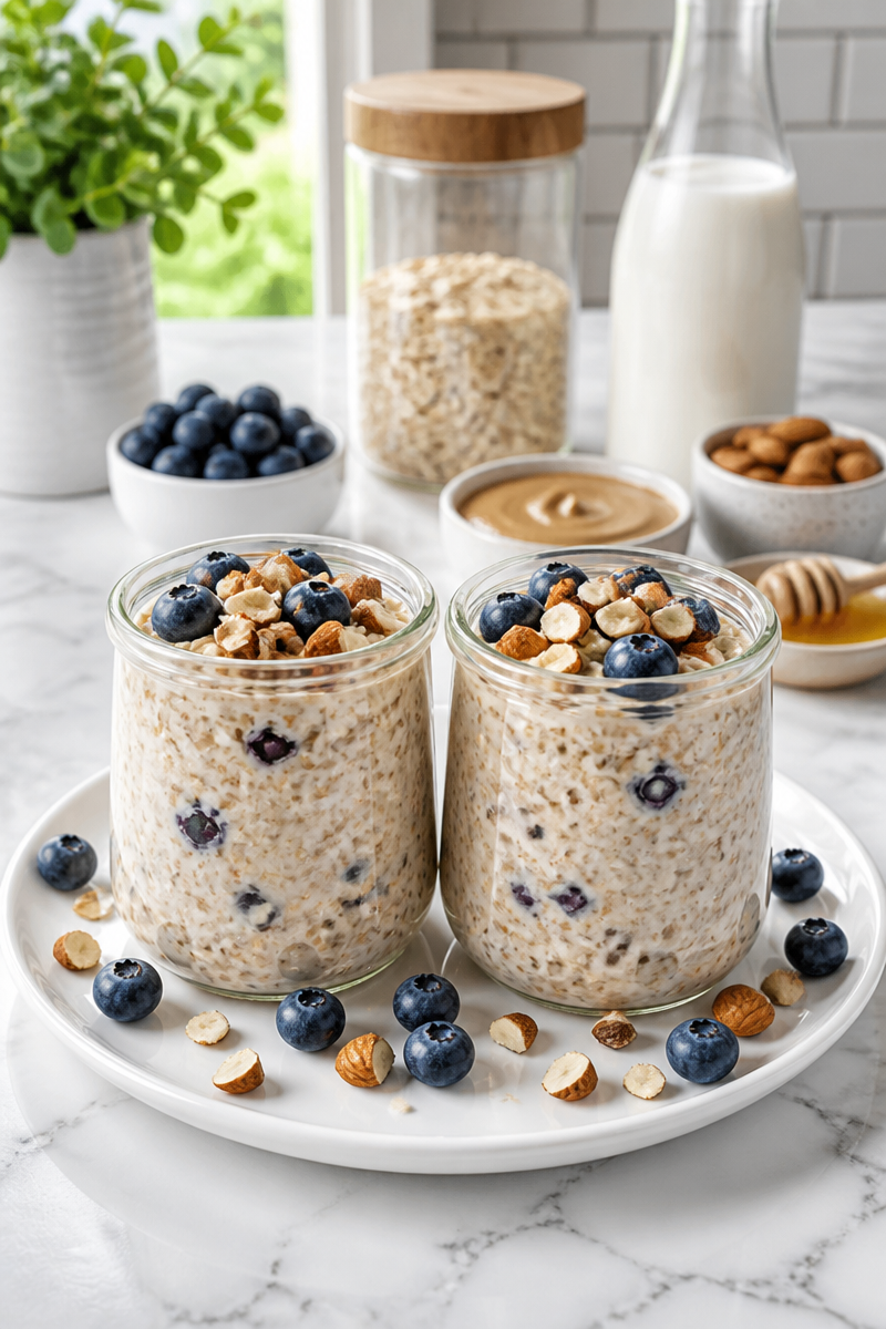 Healthy Blueberry And Almond Butter Overnight Oat Breakfast 5 Healthy Blueberry And Almond Butter Overnight Oat Breakfast