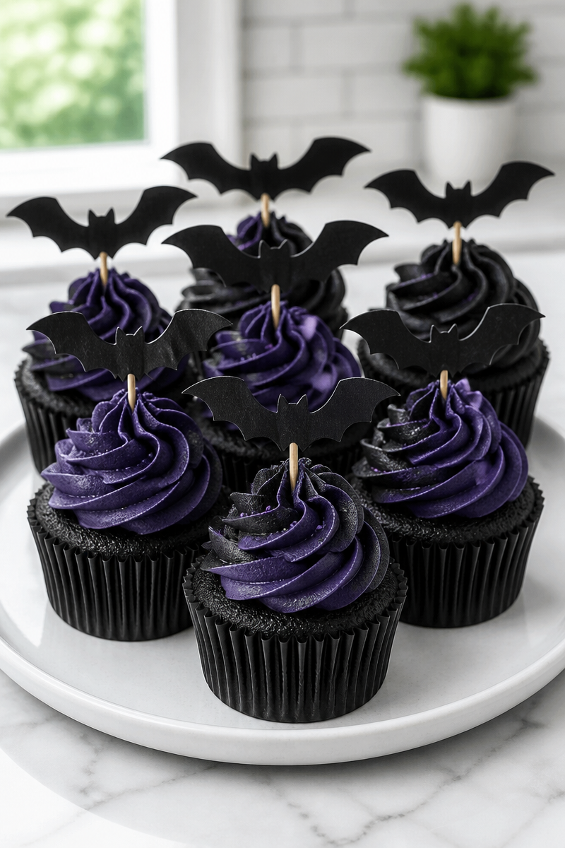 Spooky Black Velvet Bat Wing Halloween Cupcake Dessert 5 Spooky Black Velvet Bat Wing Halloween Cupcake Dessert