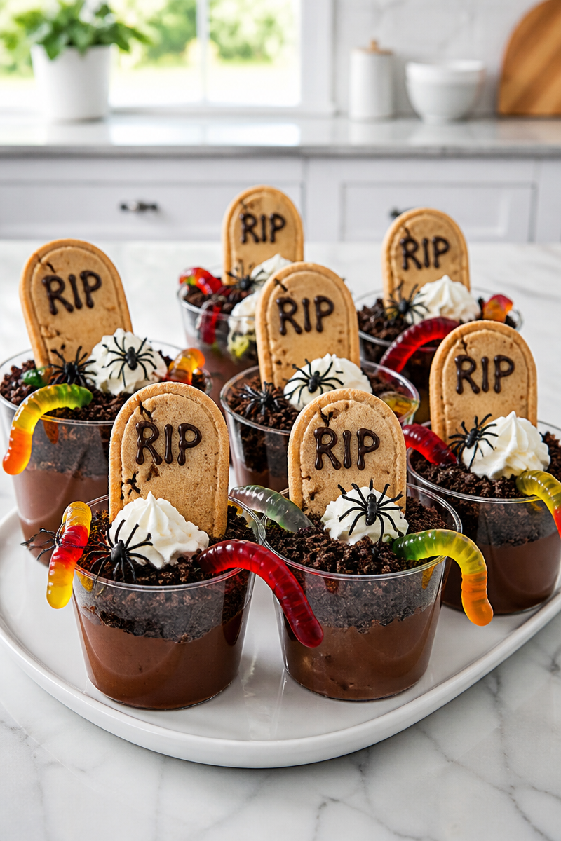 Spooky Graveyard Chocolate Pudding Cup Halloween Dessert 5 Spooky Graveyard Chocolate Pudding Cup Halloween Dessert