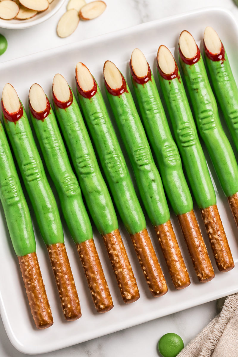 Creepy Witch Finger Pretzel Stick Halloween Snack 6 Creepy Witch Finger Pretzel Stick Halloween Snack