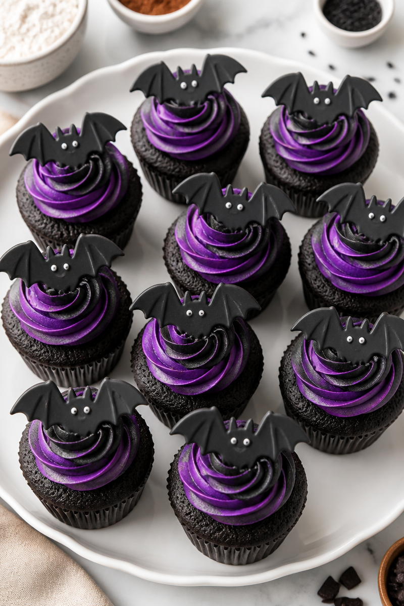 Spooky Black Velvet Bat Wing Halloween Cupcake Dessert 6 Spooky Black Velvet Bat Wing Halloween Cupcake Dessert