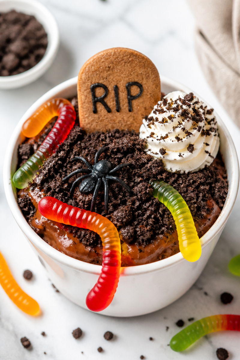 Spooky Graveyard Chocolate Pudding Cup Halloween Dessert 6 Spooky Graveyard Chocolate Pudding Cup Halloween Dessert