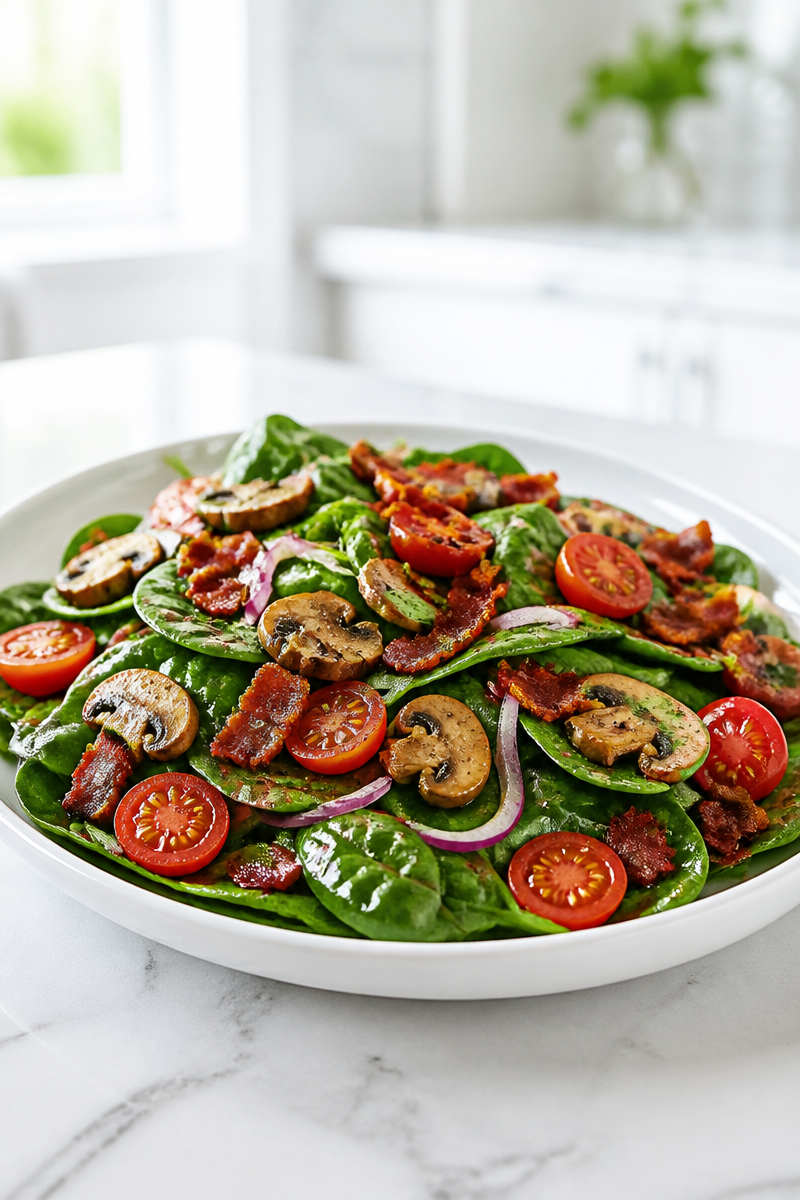 Warm Turkey Bacon And Mushroom Spinach Salad