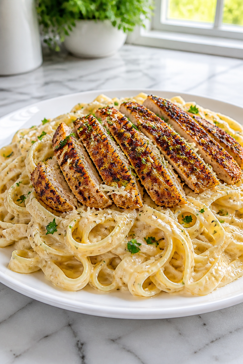 Spicy Cajun Grilled Chicken Pasta Alfredo