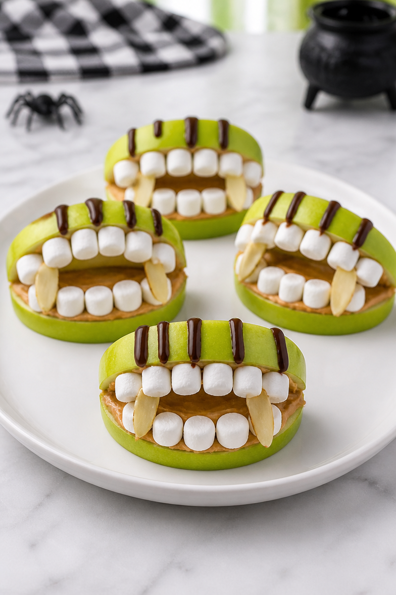 Creepy Green Apple Monster Jaw Halloween Snack
