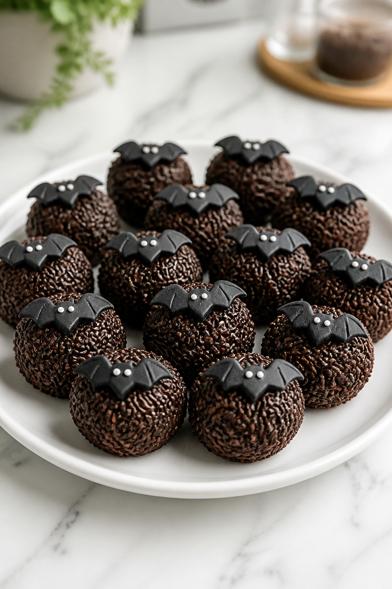 No Bake Dark Chocolate Bat Truffle Halloween Treat