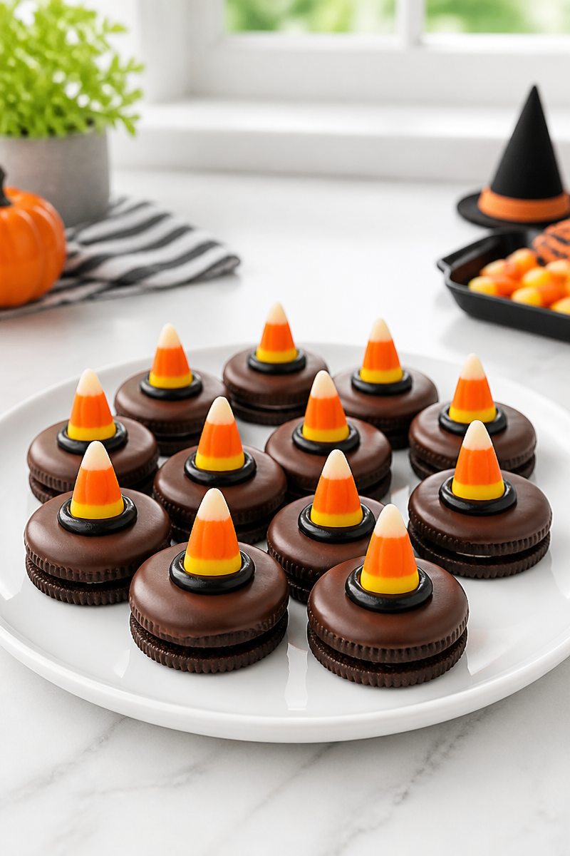 Chocolate Dipped Oreo Witch Hat Halloween Treat