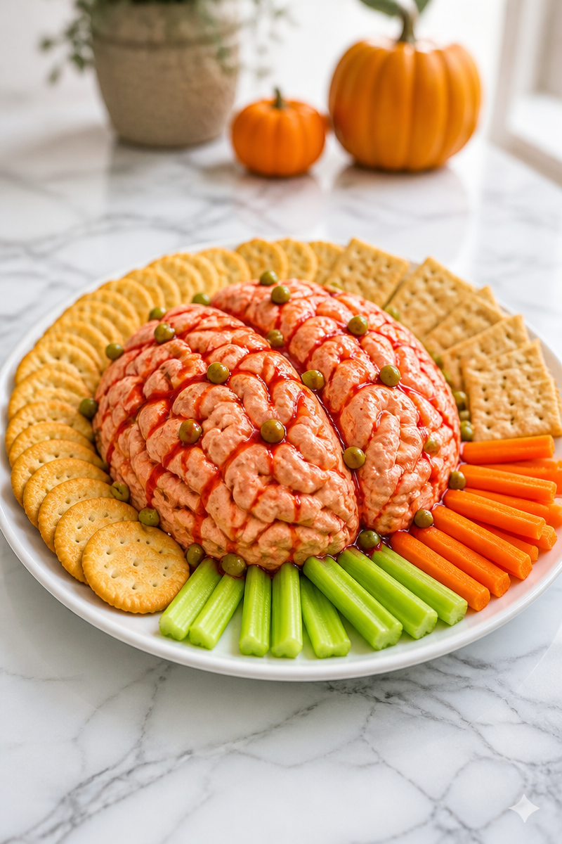 Spooky Cream Cheese Brain Halloween Dip Appetizer
