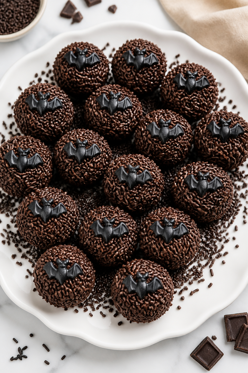No Bake Dark Chocolate Bat Truffle Halloween Treat