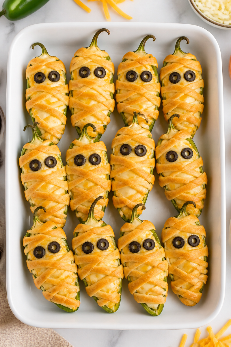 Spooky Mummy Wrapped Jalapeno Popper Halloween Appetizer