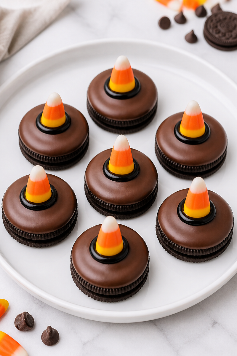 Chocolate Dipped Oreo Witch Hat Halloween Treat