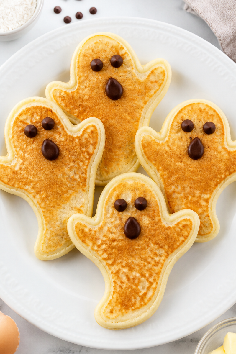 Fluffy Spooky Ghost Shaped Buttermilk Halloween Pancake