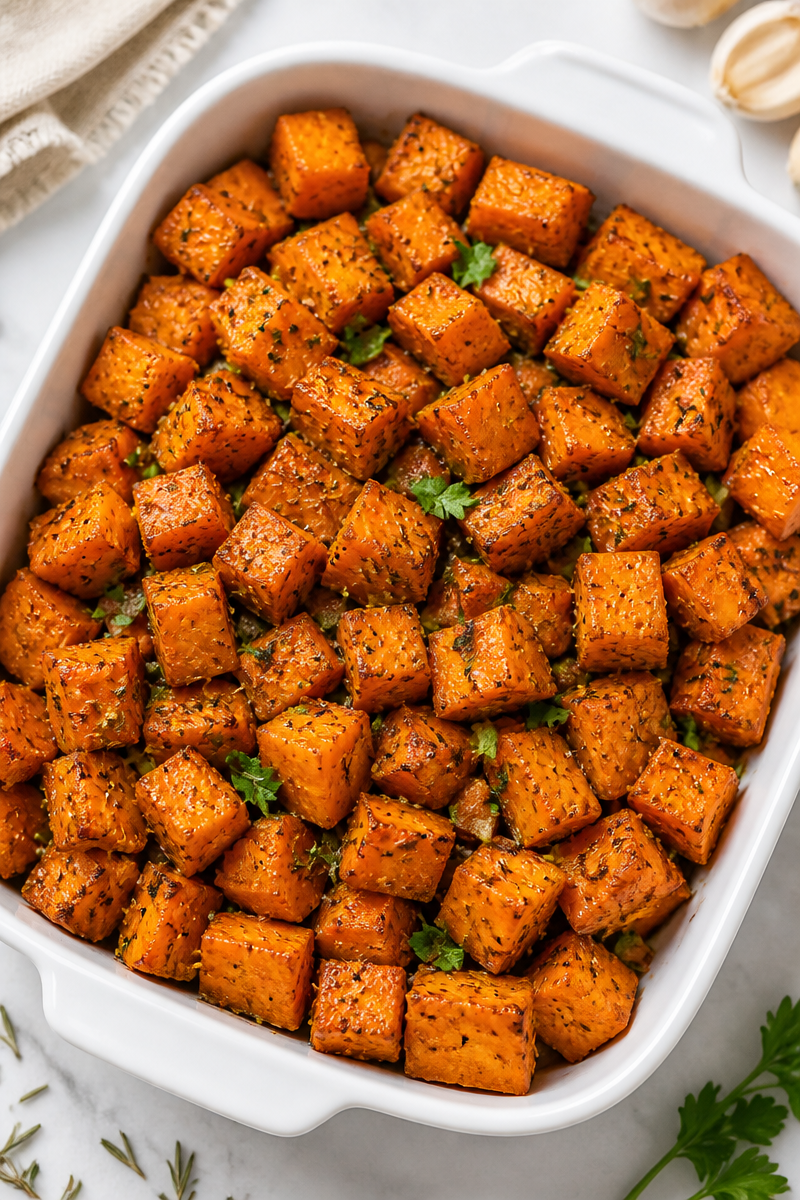 Savory Garlic And Herb Roasted Sweet Potato Side
