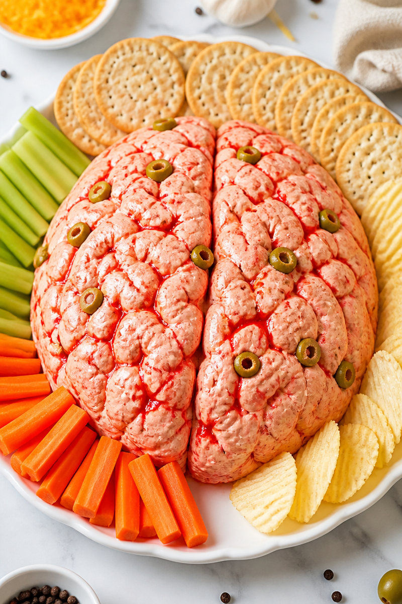 Spooky Cream Cheese Brain Halloween Dip Appetizer
