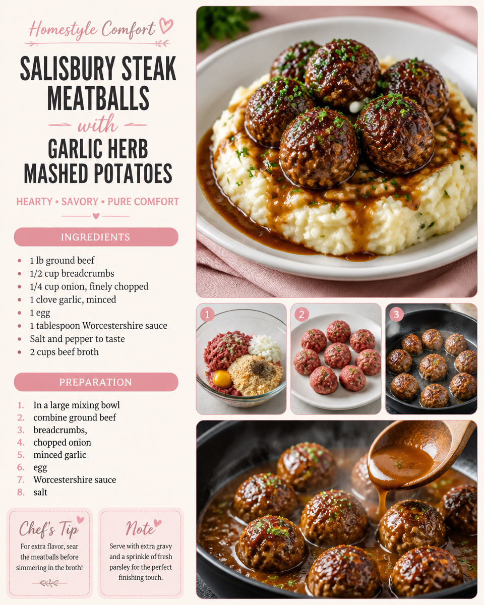 Salisbury Steak Meatballs with Garlic Herb Mashed Potatoes