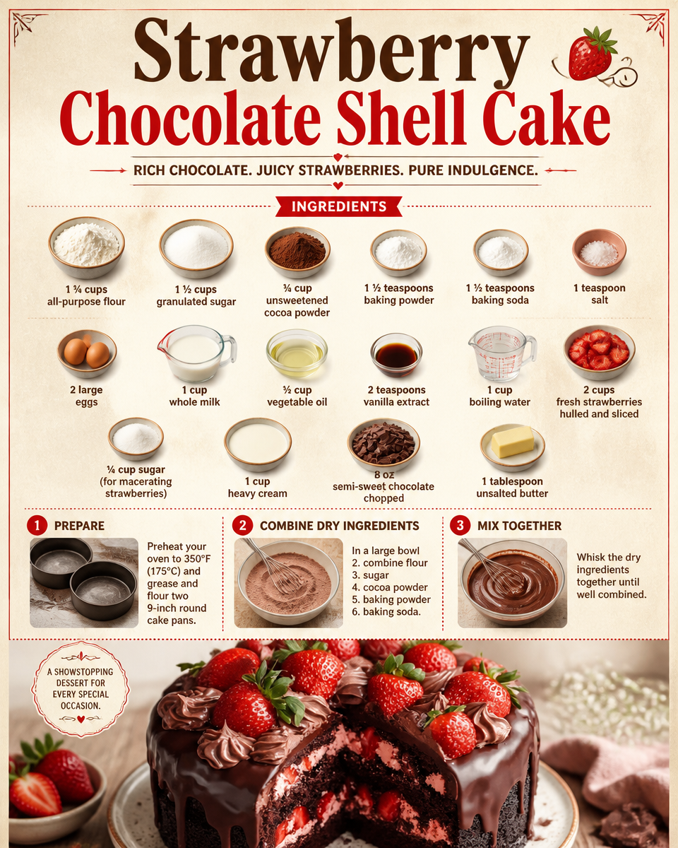 Strawberry Chocolate Shell Cake