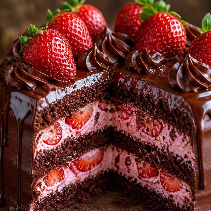 Strawberry Chocolate Shell Cake