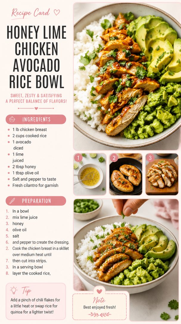 Honey Lime Chicken Avocado Rice Bowl