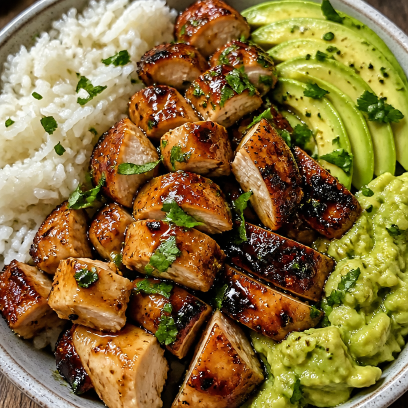 Honey Lime Chicken Avocado Rice Bowl