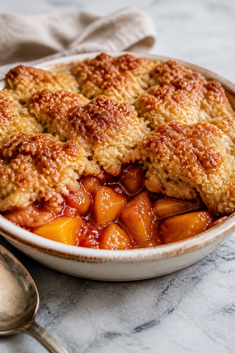 Easy Fresh Peach Cobbler Recipe with Brown Sugar Biscuit Topping