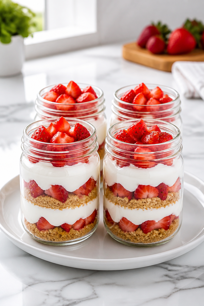 Easy No-Bake Strawberry Cheesecake Jar