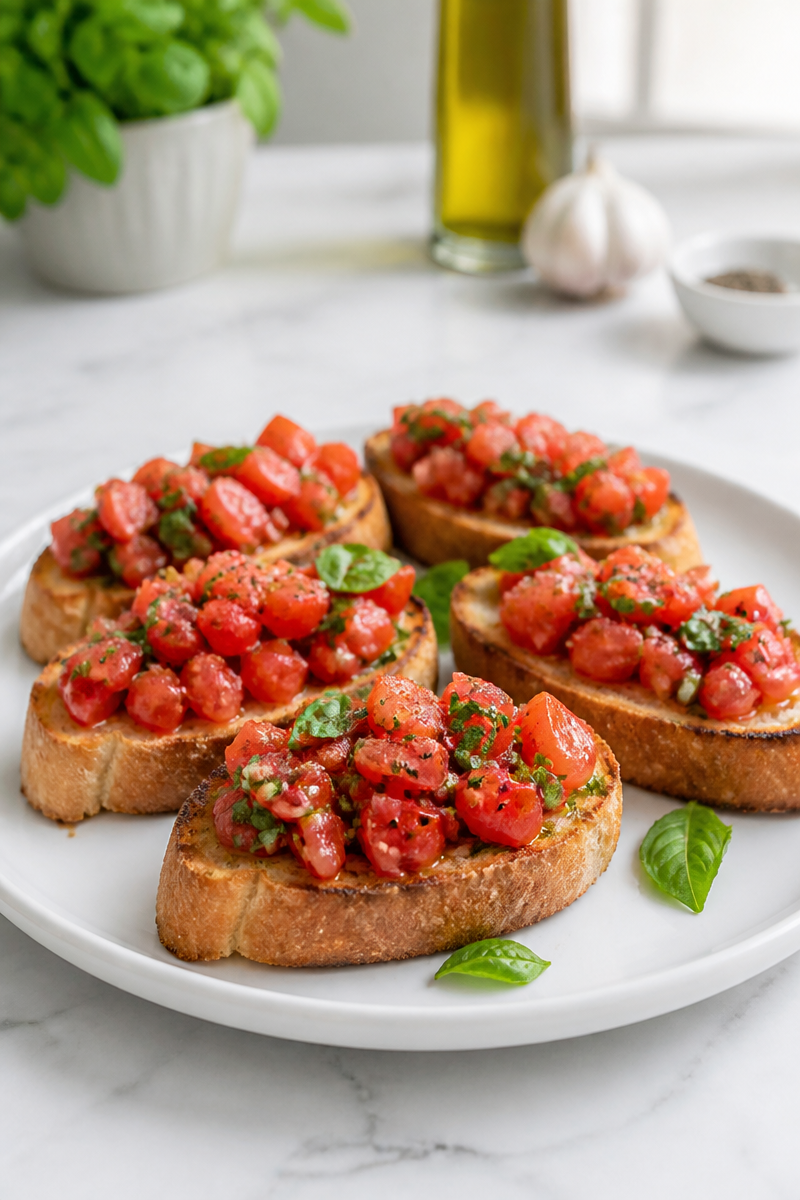 Fresh Tomato and Basil Bruschetta Appetizer