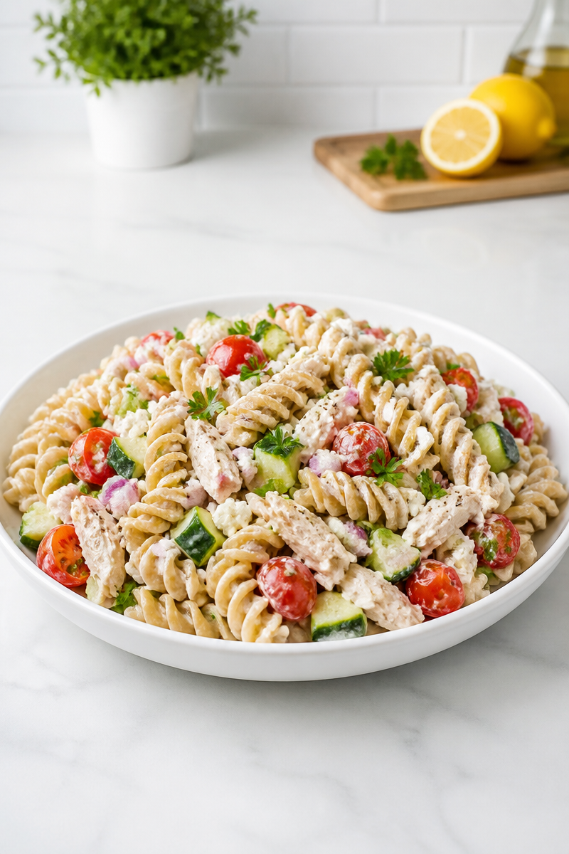 Healthy Greek Yogurt Chicken Pasta Salad