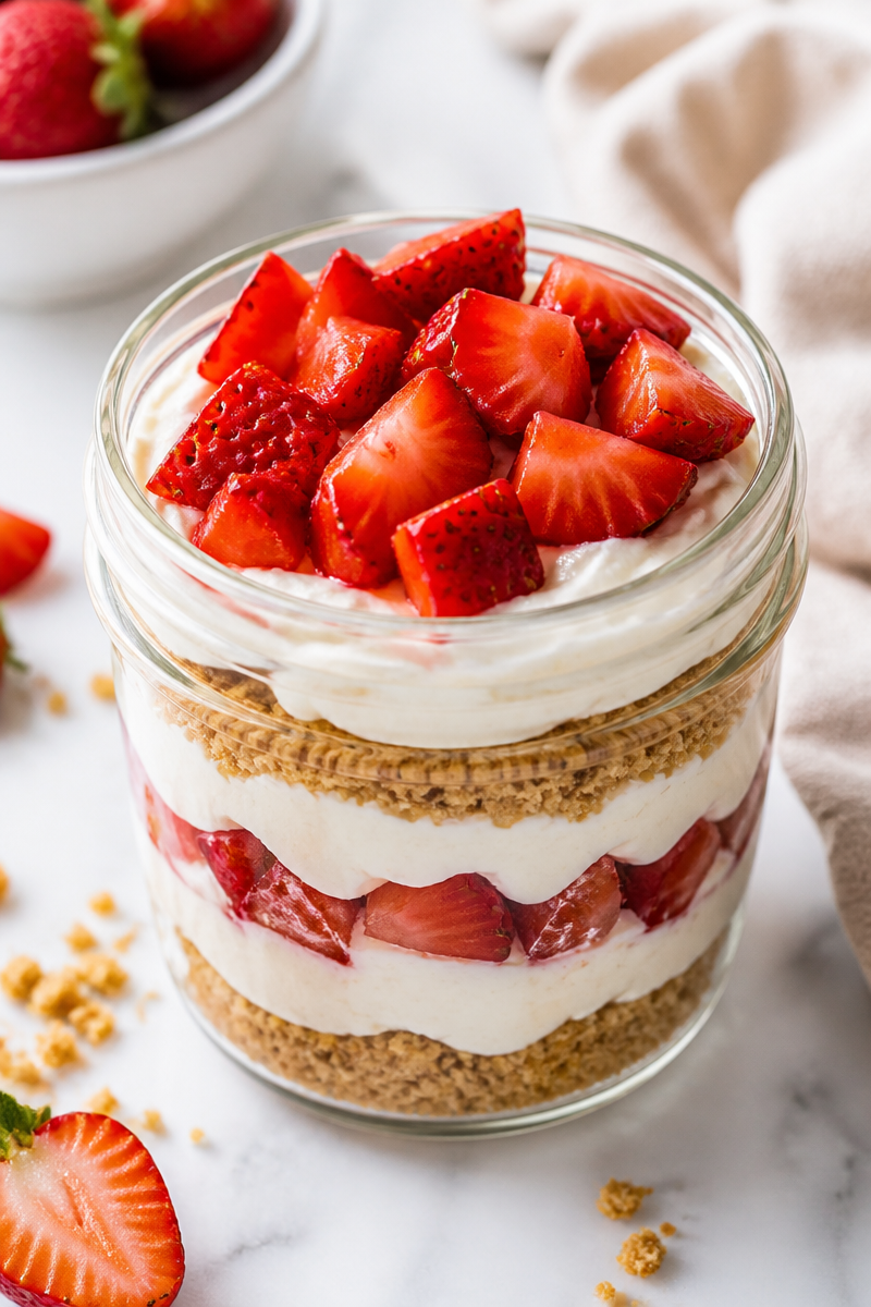 Easy No-Bake Strawberry Cheesecake Jar