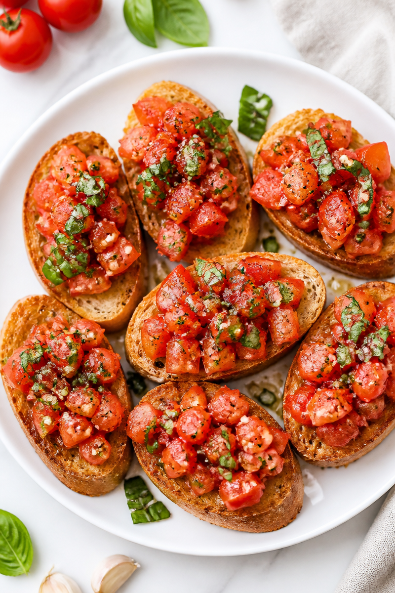Fresh Tomato and Basil Bruschetta Appetizer