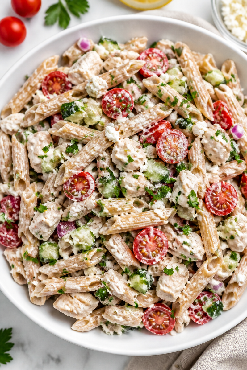 Healthy Greek Yogurt Chicken Pasta Salad