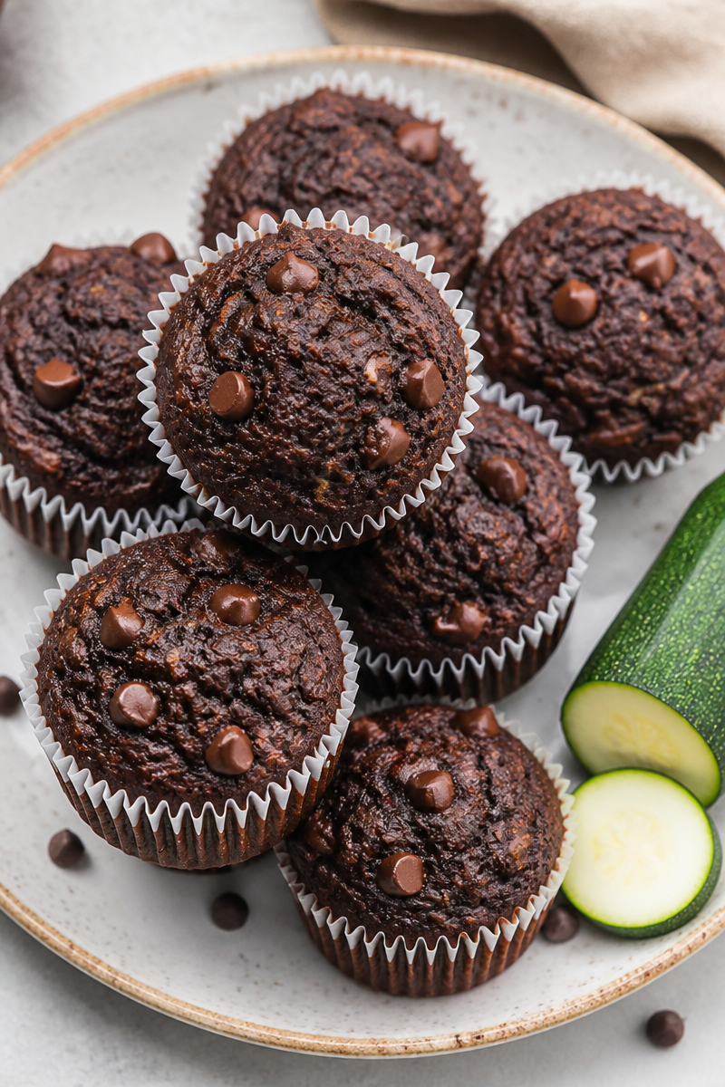 Veggie-Loaded Healthy Chocolate Zucchini Muffins | Healthy Zucchini Muffin Recipes, Healthy Chocolate Muffins with Veggies, Grated Zucchini