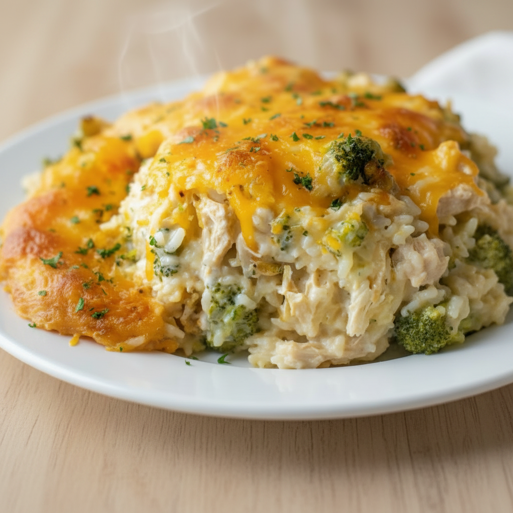 Cheesy Broccoli Chicken and Rice Casserole