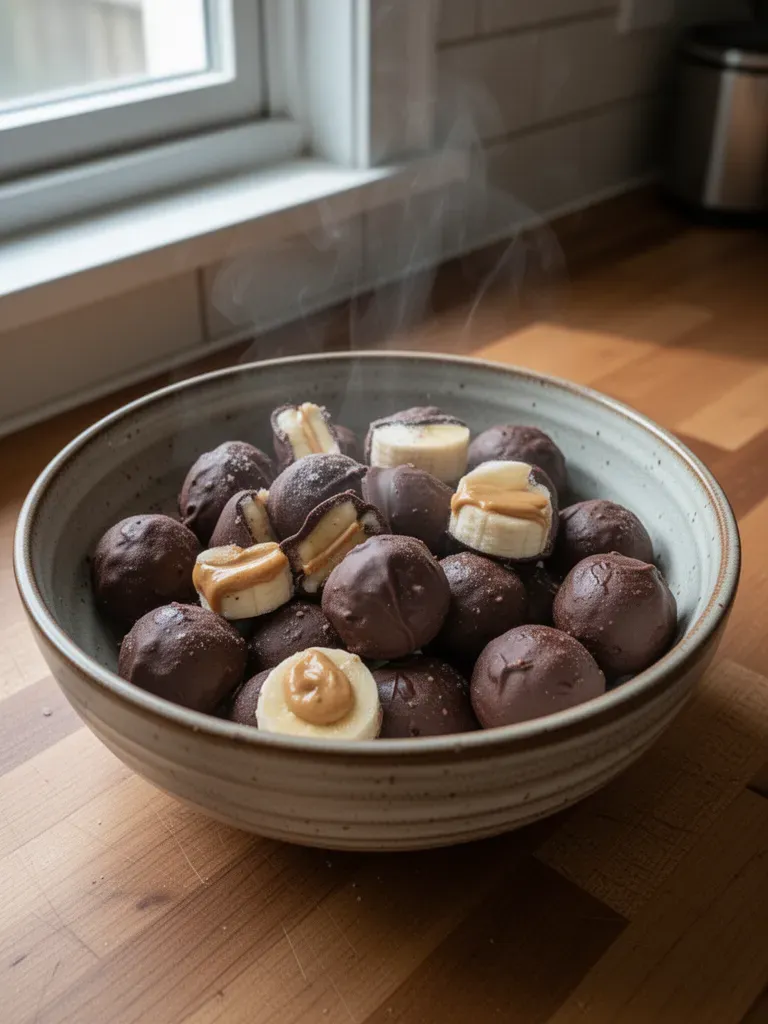 Healthy Frozen Chocolate Peanut Butter Banana Bites
