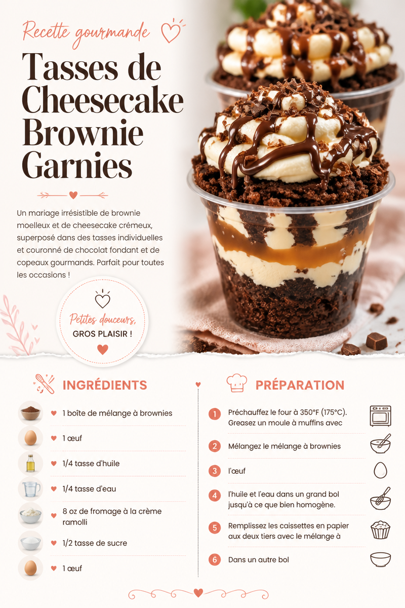 Tasses de Cheesecake Brownie Garnies