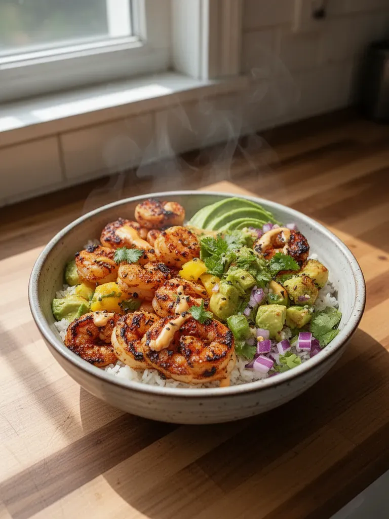 Healthy Grilled Shrimp and Avocado Bowls
