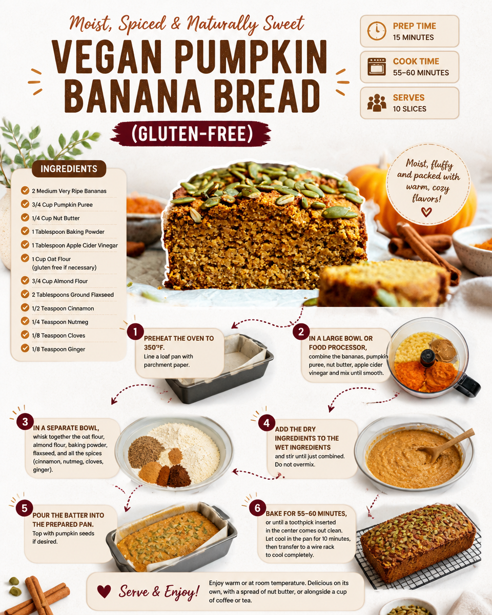 Vegan Pumpkin Banana Bread (Gluten-Free)