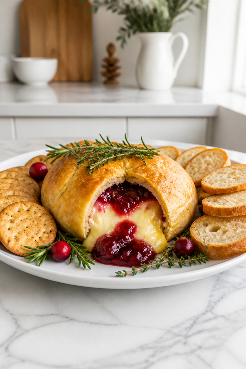Baked Brie Holiday Appetizer with Cranberry Jam