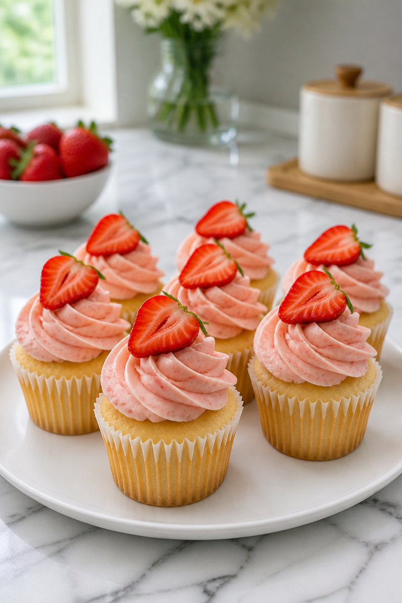 Vanilla Cupcake with Strawberry Cream Cheese Frosting