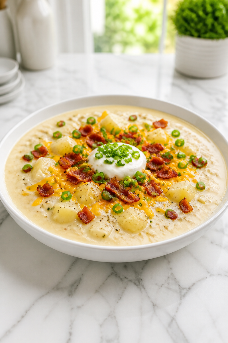 Loaded Baked Potato Soup with Cheddar and Scallion