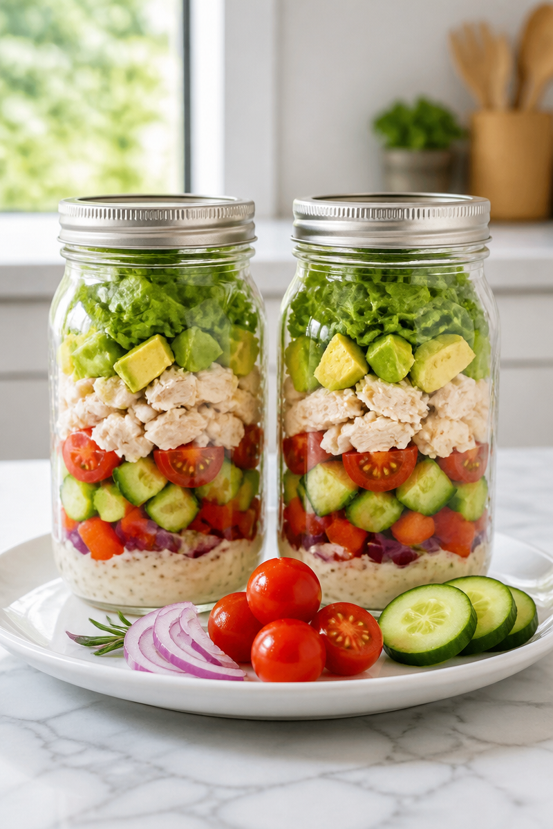 Healthy Cold Chicken Salad Mason Jar
