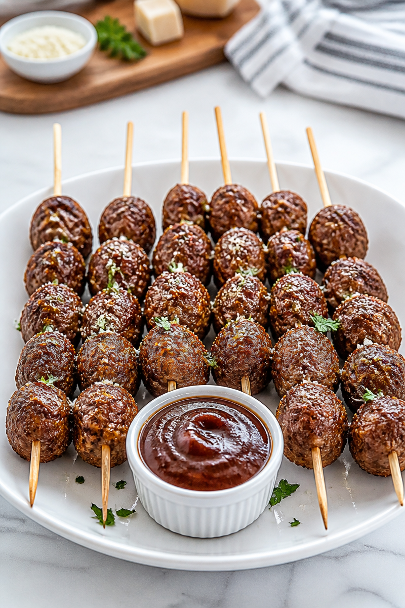 Crispy Holiday Appetizer Meatball Skewer