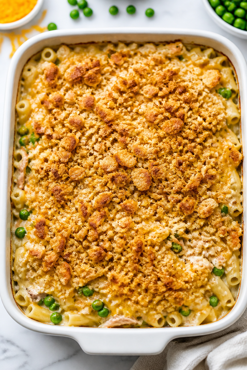 Classic Creamy Tuna Casserole with Crushed Cracker Topping