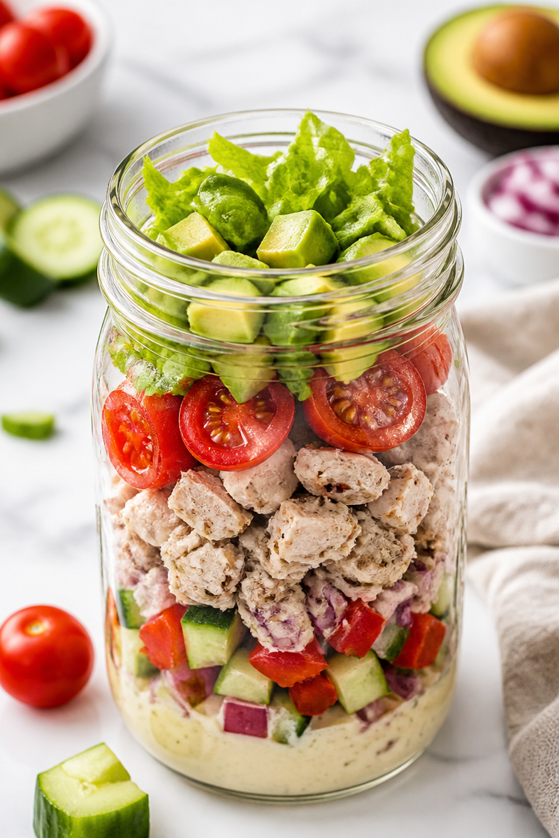 Healthy Cold Chicken Salad Mason Jar
